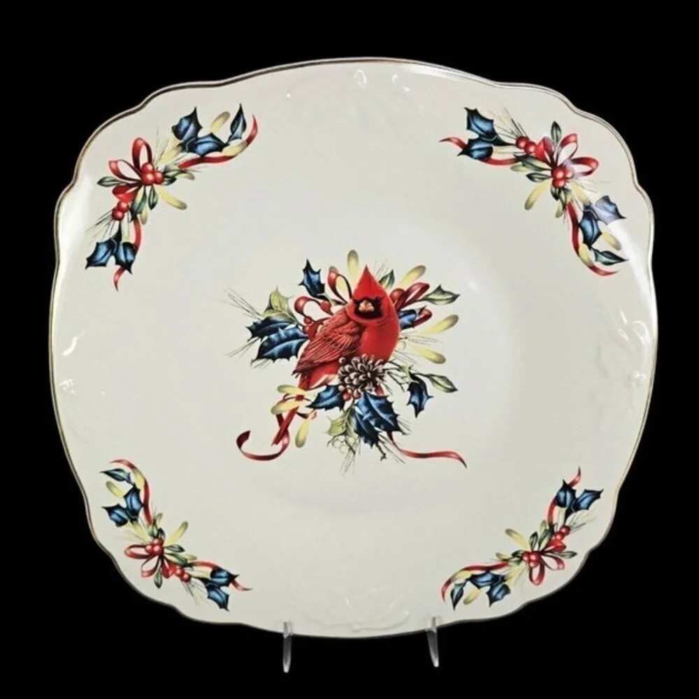 Lenox Winter Greeting Square Plate Platter Cardinal Catherine McClung Serve READ